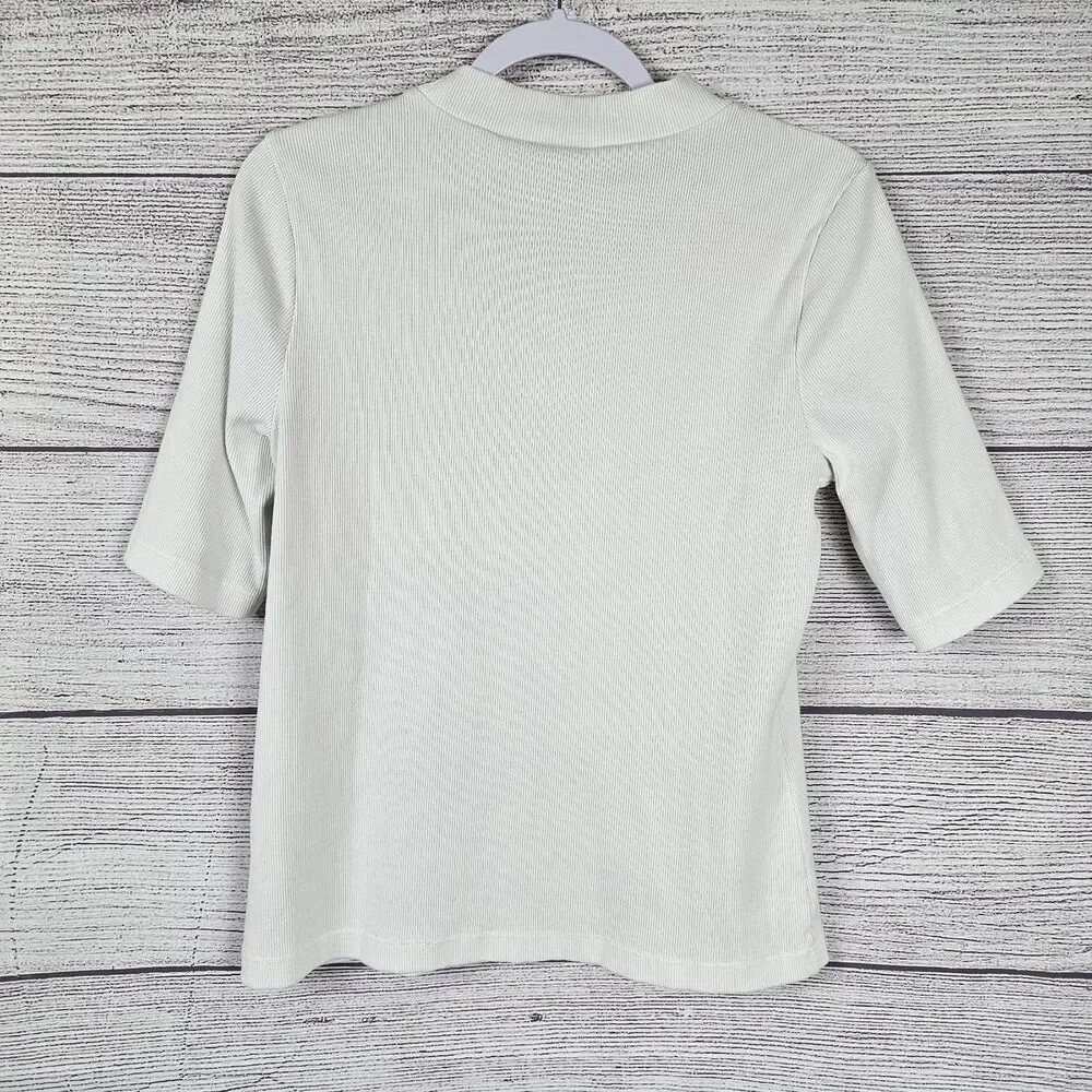 Maeve by Anthropologie Ribbed Half Sleeve Shirt White Size Medium - Picture 2 of 3